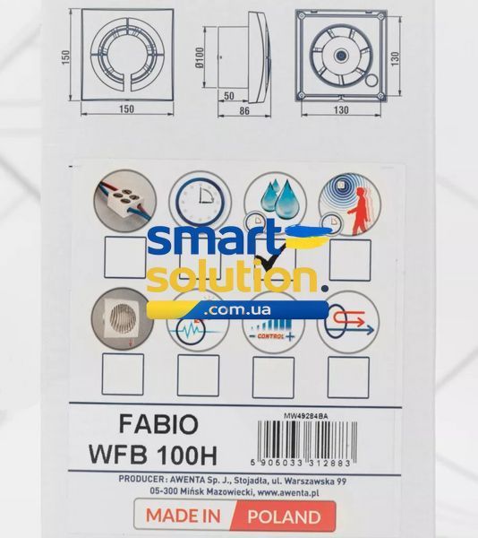 Вытяжной вентилятор Awenta Fabio WFB100H 999312 фото